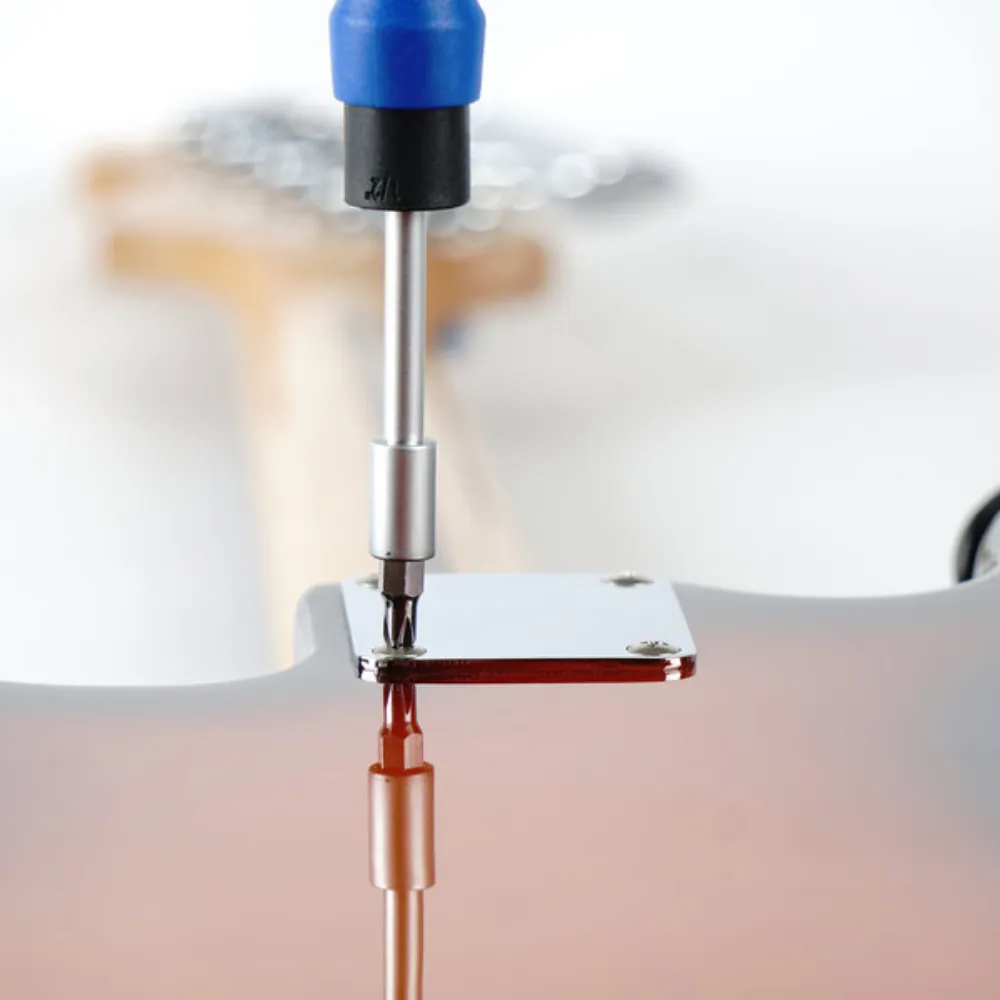 Screwdriver to adjust guitar hardware plates