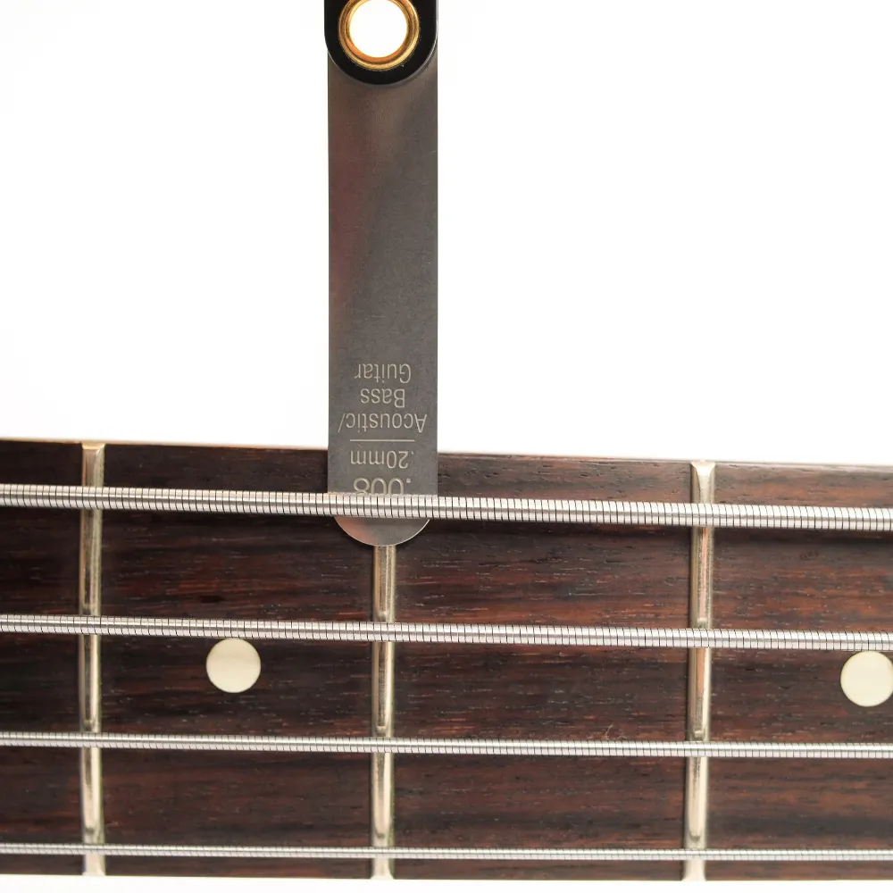 Laser etch mark on the gauge lets you know what gauge to use on your electric guitar