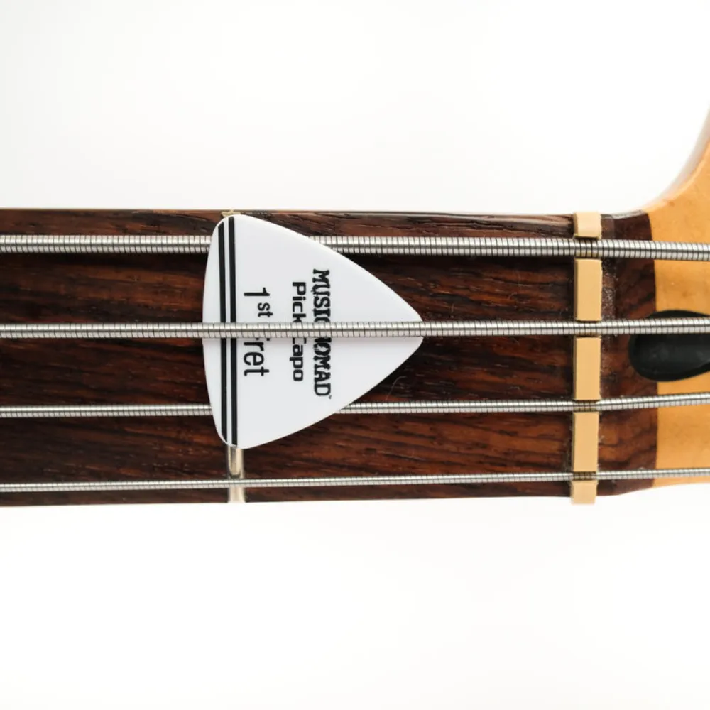 Pick Capo works great on Bass Guitars to hold down E string against 1st Fret
